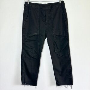 Zara Pants Mens L Black DNWR Twill Pull On Elastic Waist Cargo Pockets Raw Hem